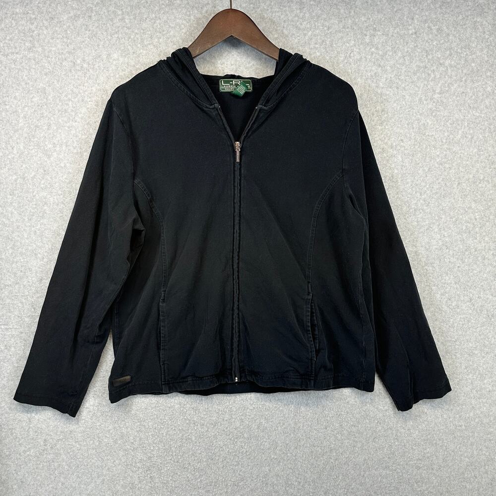 L-RL Lauren Active Ralph Lauren Hoodie Womens Size XL Black Full Zip Long Sleeve
